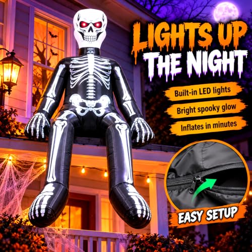 10.5FT Light-Up Halloween Skeleton Inflatable for Yard and Garden Decorations