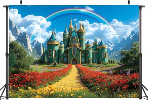 CINRAY 8x6FT Rainbow Floral Castle Backdrop for Baby Shower & Party Decorations
