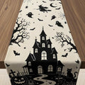 Halloween Haunted House Gothic Table Runner - Witch Ghost Bat Fall Decor - Variation of Halloween Haunted House
