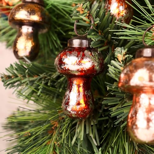 12 Pcs Distressed Glass Mushroom Christmas Tree Ornaments - Multicolor