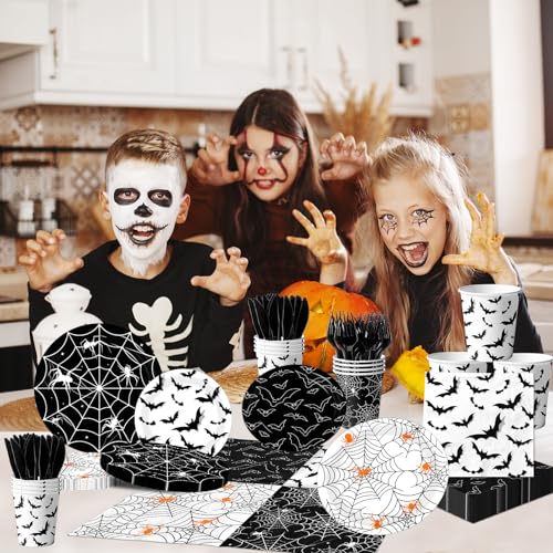 Halloween Party Tableware Set 144pcs Plates Cups Napkins Forks - Spooky Decorations