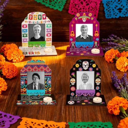 Dia De Los Muertos Photo Frame Set with Candle Holders - Mexican Fiesta Decor