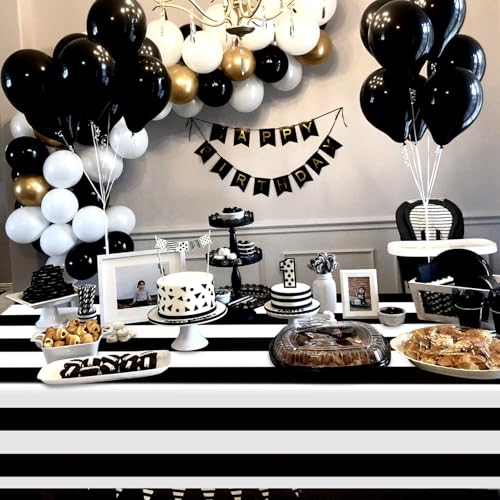 Black and White Striped Tablecloth Roll 51in x 100ft - Party & Event Decor - Black Variant
