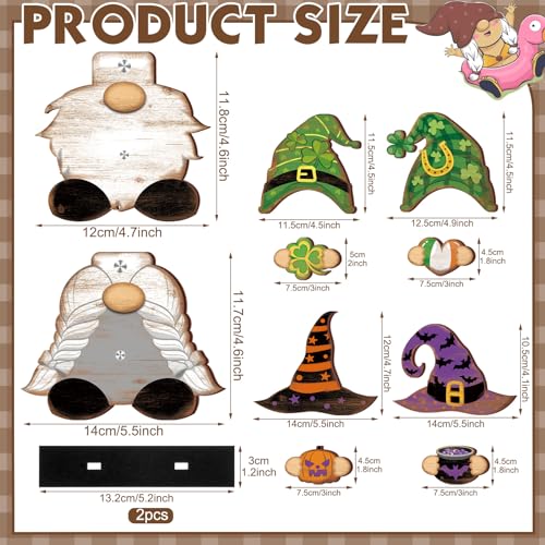Seasonal Wooden Gnome Decor Set with Interchangeable Hats and Accessories - Farmhouse Holiday Centerpieces