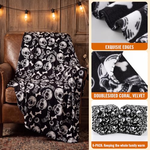 Halloween Skull Fleece Throw Blanket Set - 6 Warm & Cozy Bed & Sofa Throws