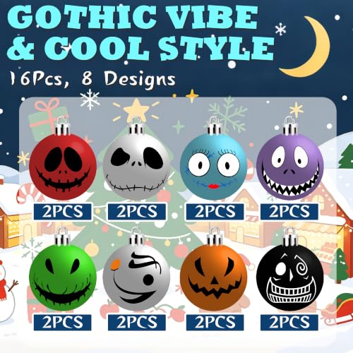 Halloween Ornaments 16 Pack Spooky Cute Plastic Tree Decorations Jack Sally Indoor Outdoor