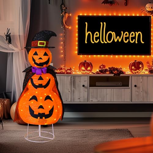 3FT Light Up Halloween Collapsible Pumpkin Decoration Outdoor with Timer
