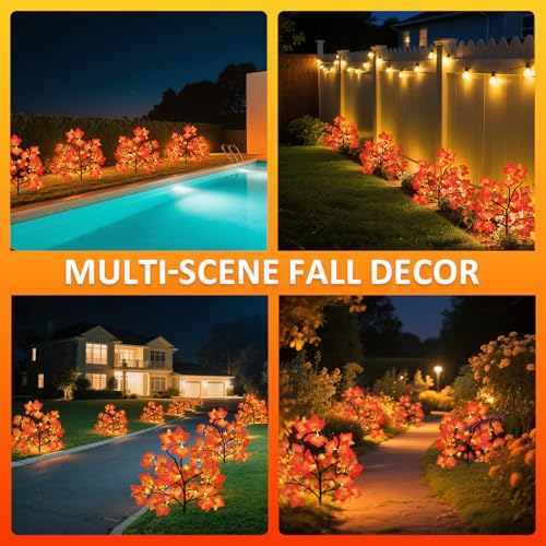 4 Pack Solar Fall Thanksgiving Outdoor Lights - Maple Leaf & Pumpkin Decor