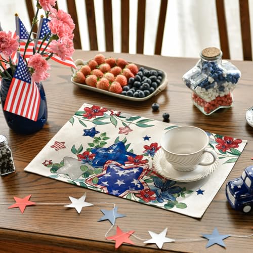 Patriotic American Flag 4th of July Placemat Set - 12x18 Inch Rectangular, Pack of 4, Memorial Day Table Decor