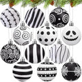 Halloween & Christmas Ball Ornaments Set - 12 Black and White Decorative 2.36 Inch
