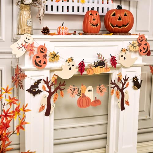 Halloween Fall Decorations - 2PCS Ghost & Pumpkin Banner Set Black Silver Gold Variation