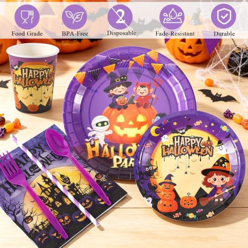 Halloween Paper Plates and Napkins Set for 24 Guests - Spooky Chic Party Dinnerware