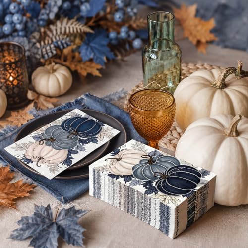 Blue Fall Pumpkin Guest Disposable Napkins - 200 Pcs, Autumn Table Decor