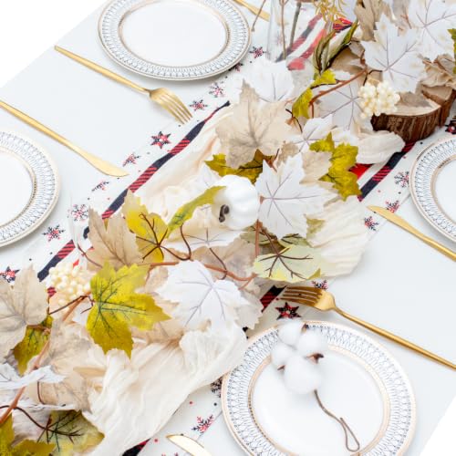 Autumn White Maples Leaf Garland - Fall Decor for Indoor & Outdoor Home, 5.2 Ft, Maple-Whtie Variation