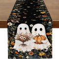 Halloween Ghost Table Runner - 13x90 Inches Fall Decor with Pumpkins & Ghosts, Variation of Two Cute Ghosts