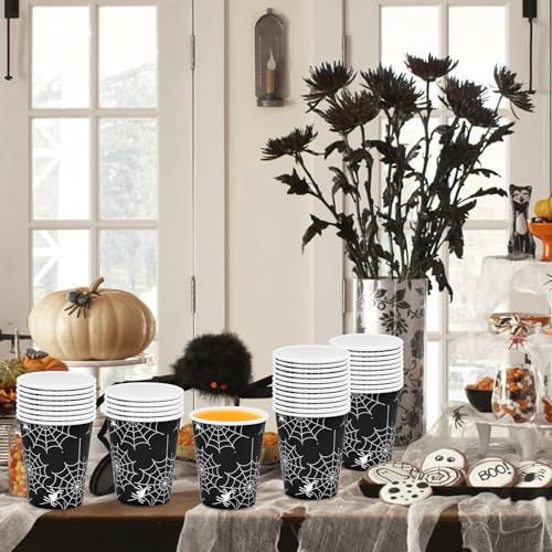 Black Spider Web Halloween Paper Cups - 36 Pack 9 oz Disposable Party Cups