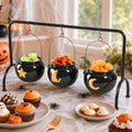 Halloween Ceramic Witches Cauldron Bowls Set - Gold Accented Party Decor, 3 Pack