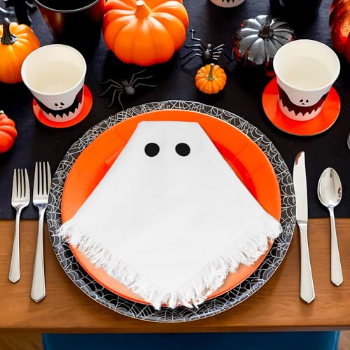 Halloween Ghost Cloth Napkins Set - Reusable 4 Pieces, 18x18 Inch