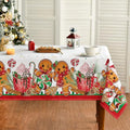 Christmas Tablecloth 60 x 104 Inches Rectangular Gingerbread Man White Red - Holiday Decor