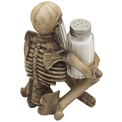Spooky Skeleton Salt and Pepper Shaker Set with Decorative Stand for Halloween Kitchen Decor