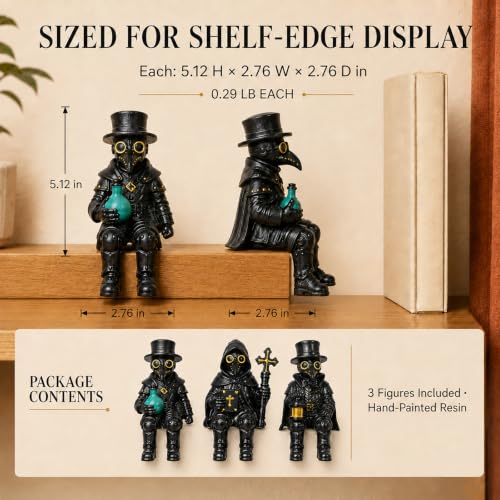 Halloween Plague Doctor Figurines Set - Gothic Resin Shelf Decor, 3 Pieces