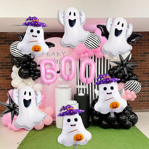 Halloween Pink Foil Balloons Set - Boo Ghost Pumpkin Party Decorations