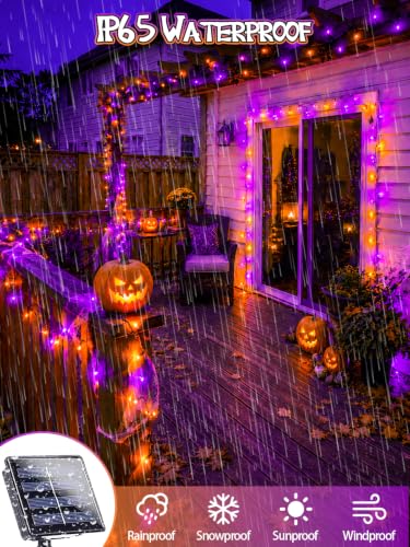 Orange and Purple Solar Halloween String Lights - 6 Pack, 198FT, 600 LED Outdoor Decor