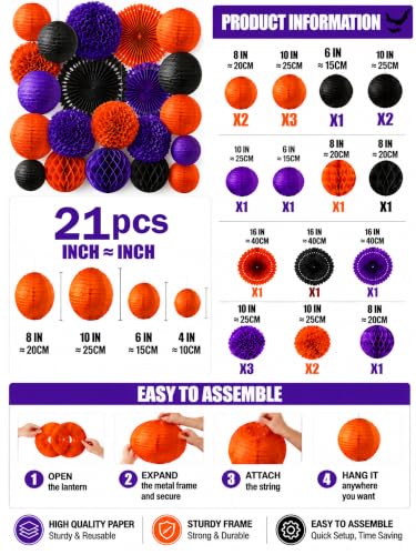 21PCS Halloween Paper Lanterns and Decorations Set for Indoor & Outdoor Party