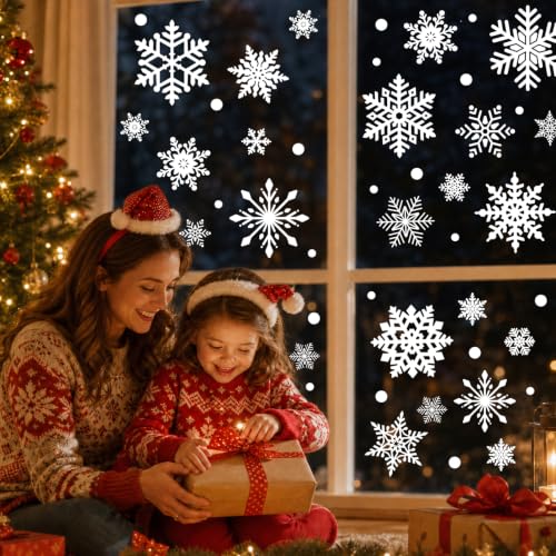 216pcs Christmas Snowflakes Window Clings Decorations - Winter Holiday Decor