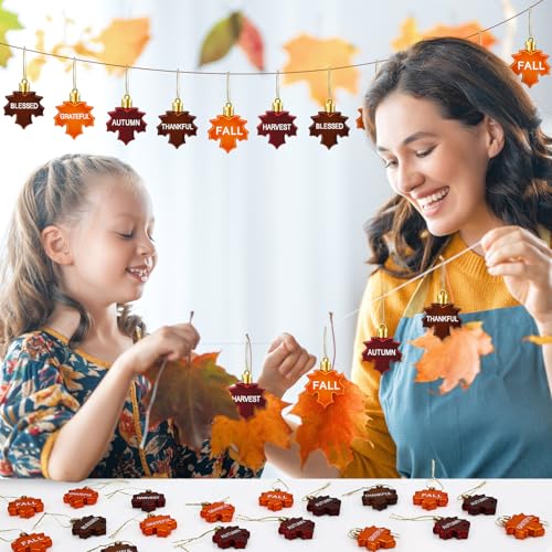 Fall Thanksgiving Maple Leaf Tree Ornaments - 24 Pcs Autumn Hanging Decor - Seasonal Holiday Decorations