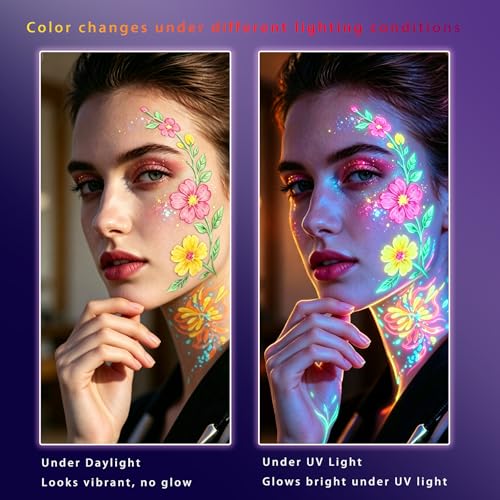 Neon Face & Body Paint Crayons Set - Glow in The Dark UV Makeup Kit, 6 Colors