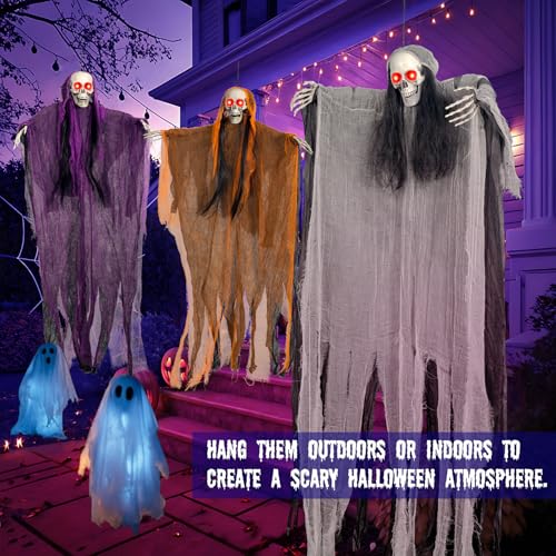 Lighted Skeleton Ghost Halloween Decorations Set - Indoor Outdoor Spooky Decor