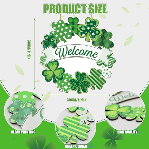 Halloween Wooden Ghost Wreath Door Sign - St Patricks Day Variation 11.9"
