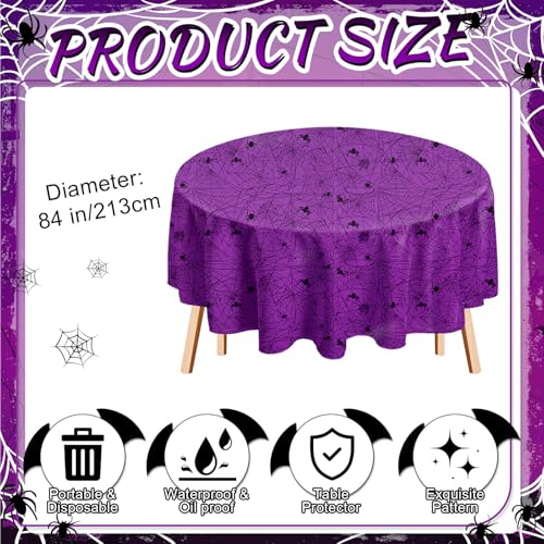 Purple 3-Pack Halloween Round Plastic Tablecloths 84 Inch
