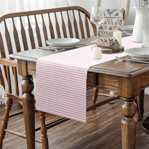 Pink Stripes Table Runner - Geometric Minimalist 90x13 Inch for Dining & Party