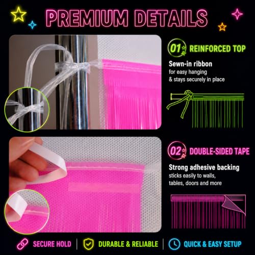Glow in the Dark Neon Tinsel Banners Set - 5 Color Party Decorations