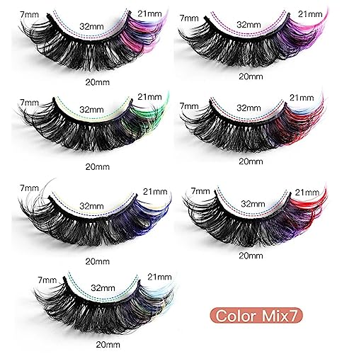 Colored Rainbow False Eyelashes Kit 20mm Fluffy 8D Thick Volume Lashes - Mix 7 Pairs