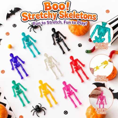 36 Pack Halloween Stretchy Skeleton Toys for Kids Boo Goodie Bags - Vibrant Colors