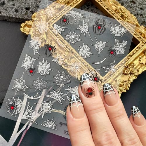Halloween Spider Nail Stickers Set 4 Sheets 3D Rhinestones & Web Decals - Variation 3