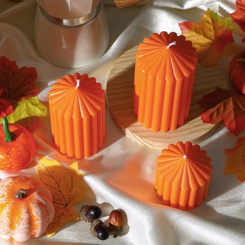 Orange Fall Scented Ribbed Soy Candle Set - 3 Varying Sizes, Aromatic & Long Burn
