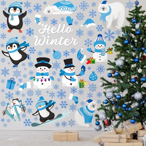 Haull Winter Wall Decals - Penguin Style 6 Sheets Christmas Xmas Stickers