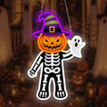 Pumpkin Skeleton Halloween Neon Sign - Ghost LED Wall Decor, Dimmable, USB Powered