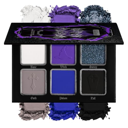 Witch Poison Eyeshadow Palette - Black Blue Purple Goth Makeup, Matte & Shimmer, 6 Colors - Variation #03