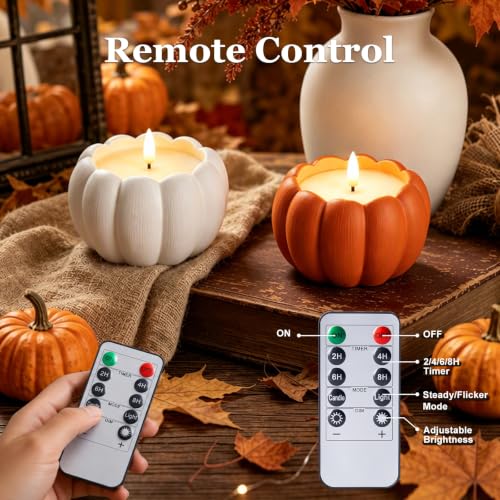 Flameless Pumpkin Candles Set - Terracotta & Plaster White, Fall Decor, LED Safe Candle Set