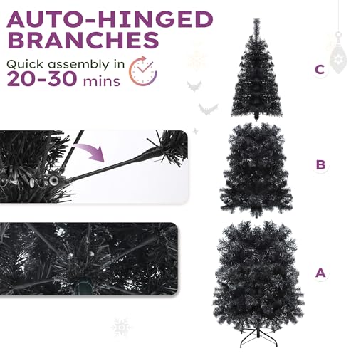 Black Prelit Christmas Tree 7.5 FT with Remote Control - Faux Holiday Tree