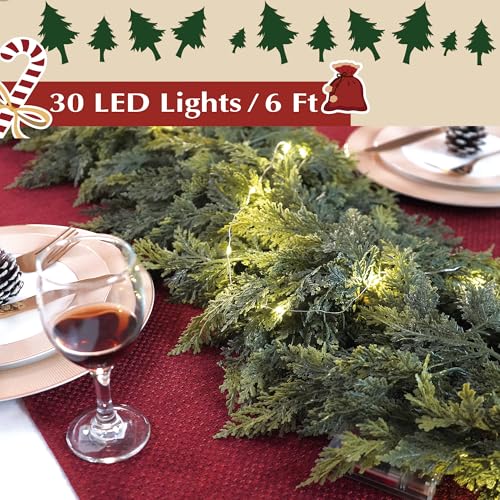 Cedar Real Touch Garland with Lights - 6Ft Pre-Lit Artificial Pine for Christmas Decor - Variation: Cedar-6Ft-1Pcs