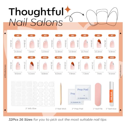 Modelones Halloween French Tip Press On Nails Short Almond Pumpkin Variant