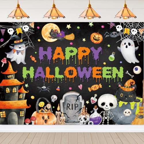 Halloween Banner Backdrop 10x8FT Kid-Friendly Ghost Pumpkin Party Decor
