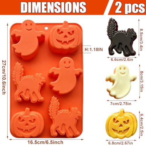 Halloween Silicone Mold Set with Ghost Pumpkin Black Cat - 6 Cavities, Food-Grade, Reusable