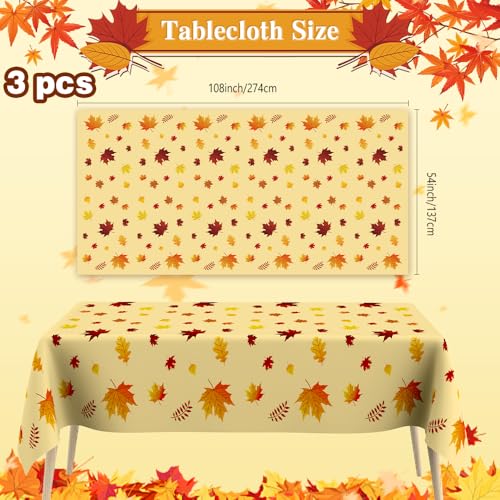 Fall Tablecloth 3 Pcs Thanksgiving Plastic Table Cover Waterproof 108x54 Inches